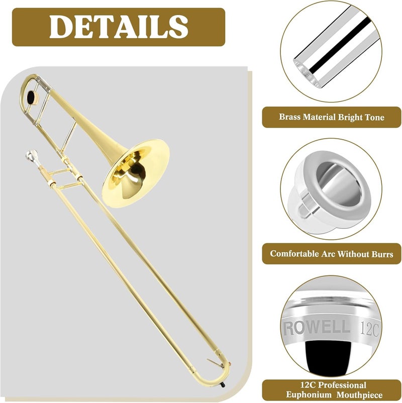 ROWell 12C Trombone Mouthpiece Silver Plated with Vacuum Packing Fits Small Bore Trombones, Alto Trombone, Ideal for Beginner - Image 2